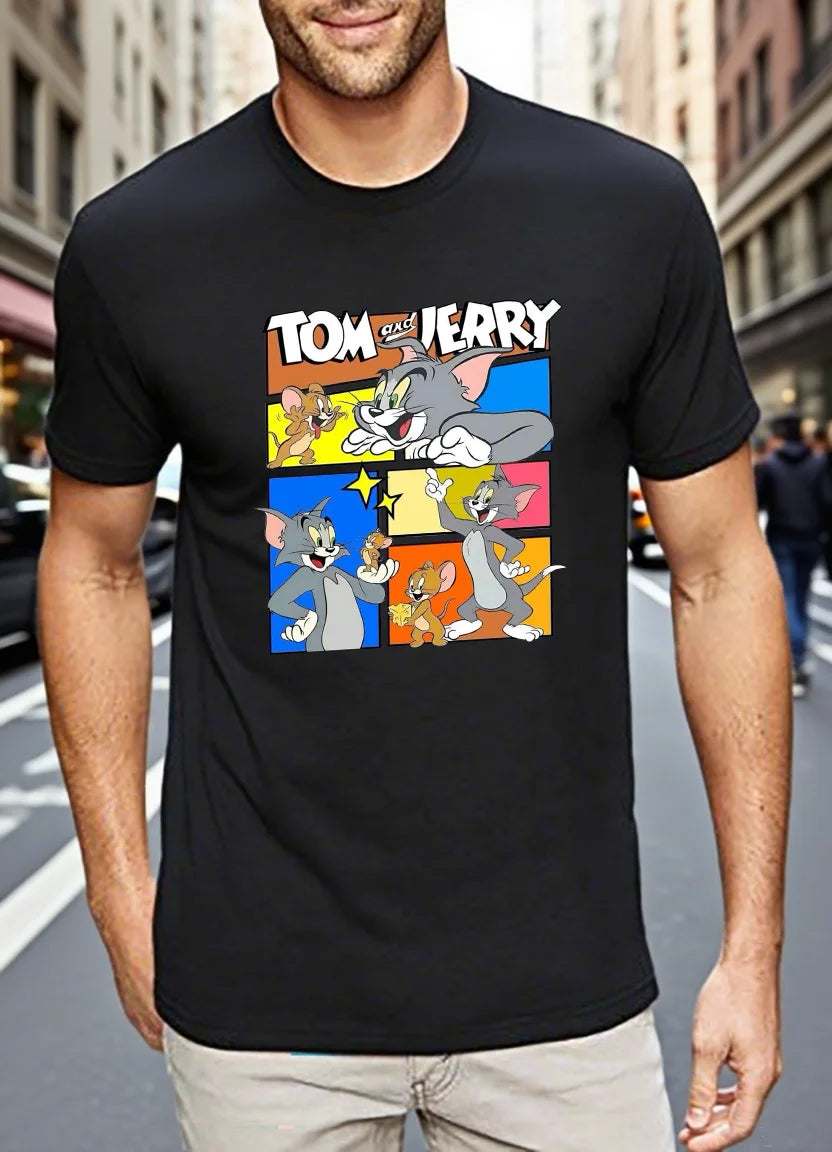 Men's T-shirts 100% Cotton Graphic T-Tom And Jerry Print Tees Y2k Funny New in Tops & Tees Personalized Gifts for Men Streetwear