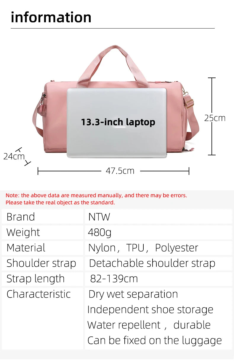 Gym Bag Men Women Training Fitness Swim Travel Luggage Handbag Yoga Shoulder Pack Shoes Storage Waterproof Dry Wet Separation