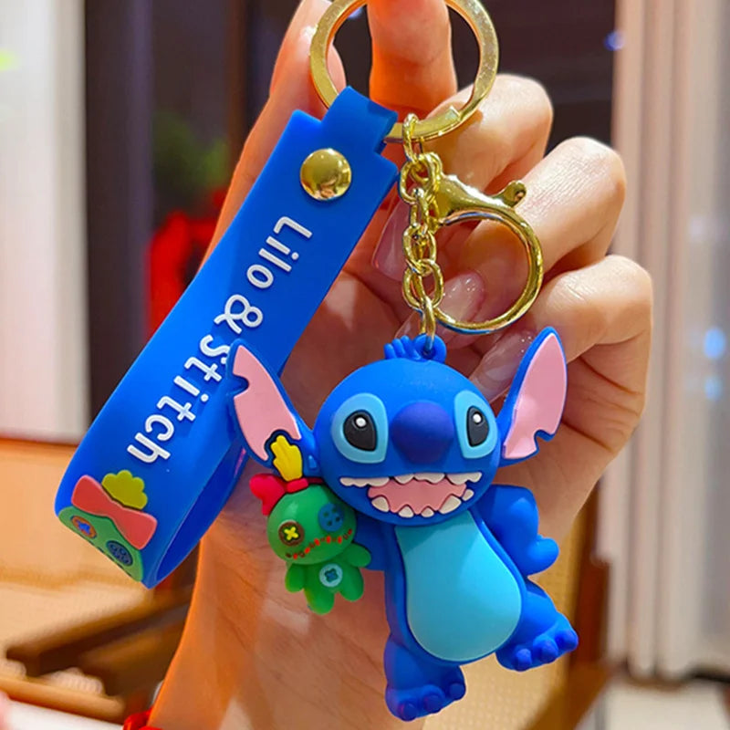 Wholesale Anime Disney Keychain New Mickey Mouse Minnie Lilo & Stitch Doll Keyring Ornament Key Chain Car Pendant Kid Toys Gifts