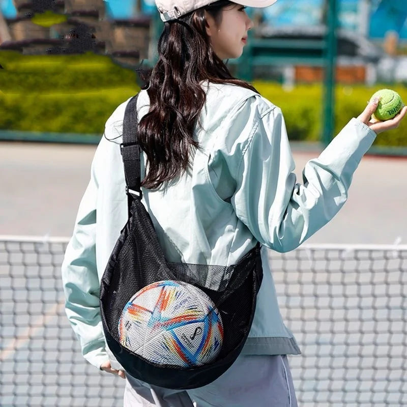 Sports Gym Ball Bag with Zipper Pocket Bag Shoulder Bag Drawstring Storage Oxford Mesh Backpack Basketball Football Pocket Pouch