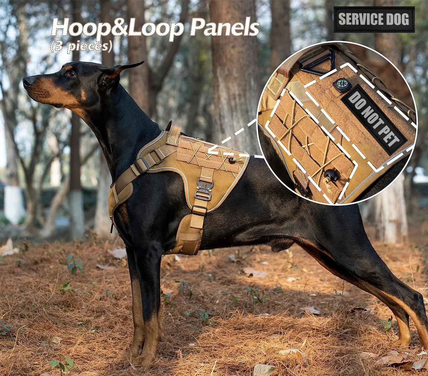 Tactical Dog Harness, two Metal Buckle Heavy Duty Dog Harness with Do Not Pet nameplate Patch, Reflective Military Dog Harness