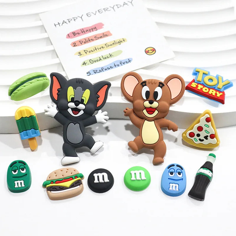 MINISO Dynamic Tom and Jerry set Food Theme for Cute Cartoon Shoe Charms Decoration Accessories for Classic Clog X-mas Gifts
