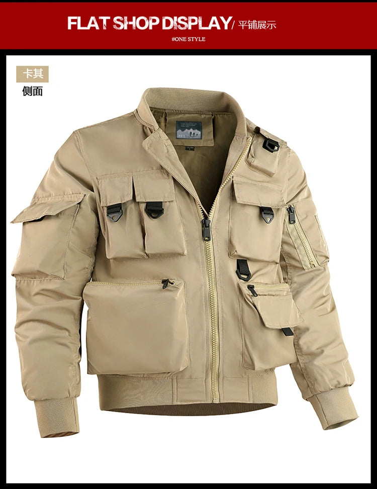 Tactical Jacket Men Autumn and Winter Casual Versatile Trend Outdoor Safari Style Cargo Coat Windproof Campus Clothing