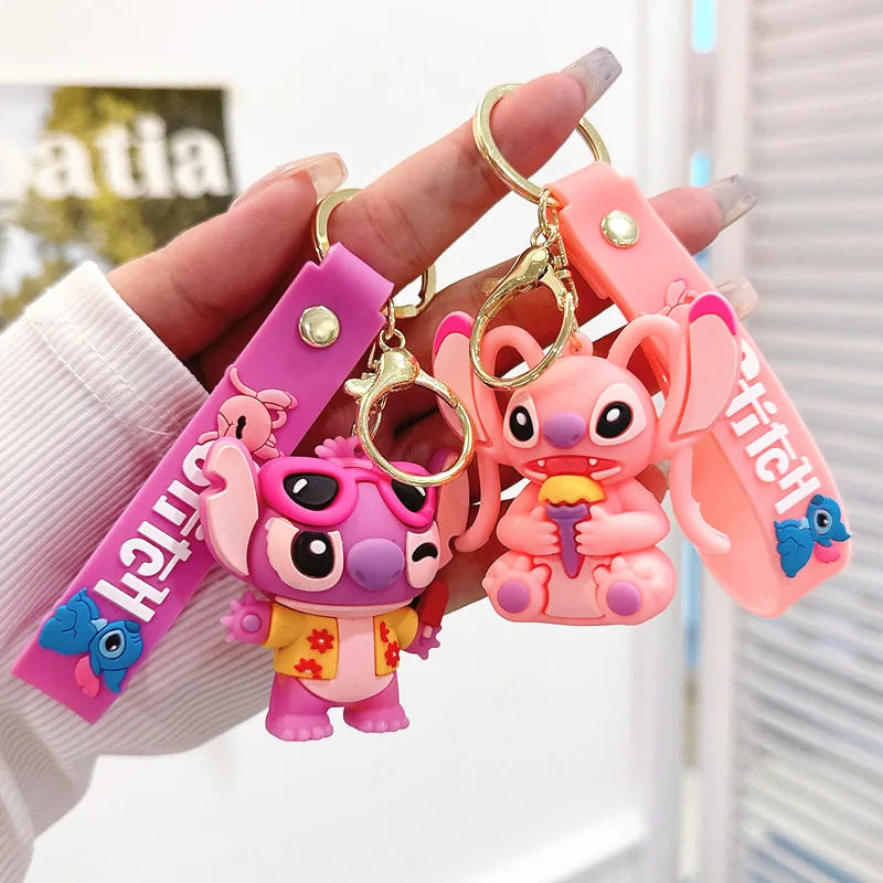 Wholesale Anime Disney Keychain New Mickey Mouse Minnie Lilo & Stitch Doll Keyring Ornament Key Chain Car Pendant Kid Toys Gifts