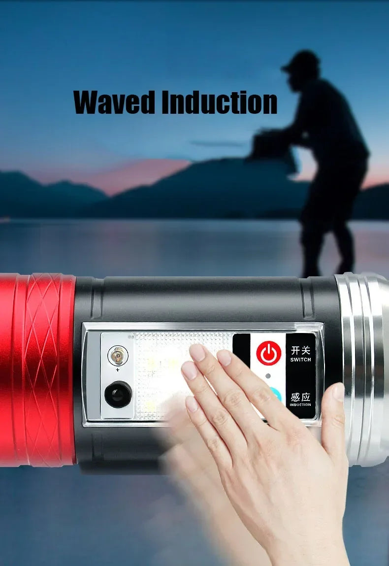 Super Bright Night Fishing Flashlight USB Rechargeable Searchlight Bait Purple Blue Handlamp 5 Light Source with Bracket