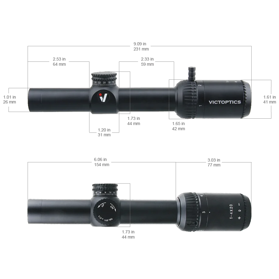 VictOptics X4 1-4x20 Hunting riflescope Telescopic Optic Sight Shooting Scope Airsoft Air Rifle Rimfire .22LR .177HMR .223 5.56