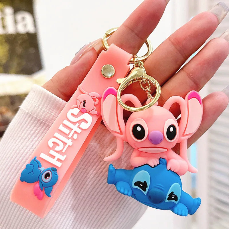 Wholesale Anime Disney Keychain New Mickey Mouse Minnie Lilo & Stitch Doll Keyring Ornament Key Chain Car Pendant Kid Toys Gifts