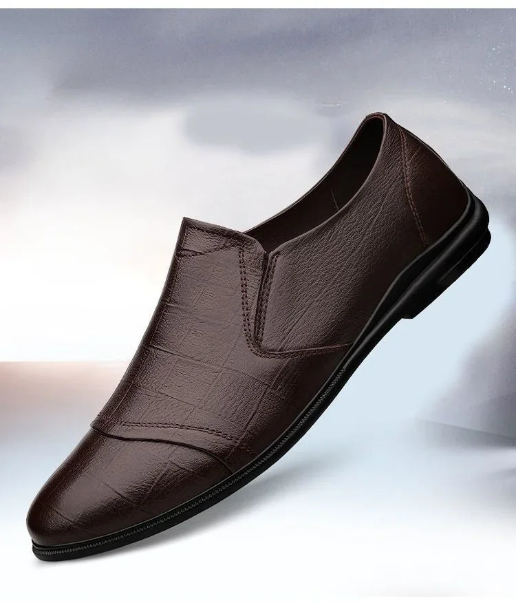 Social Shoe Male Spring Autumn Brown Men's Formal Shoes Round Toe Black Official Leather Casual Cowhide Footwear Clothing Office