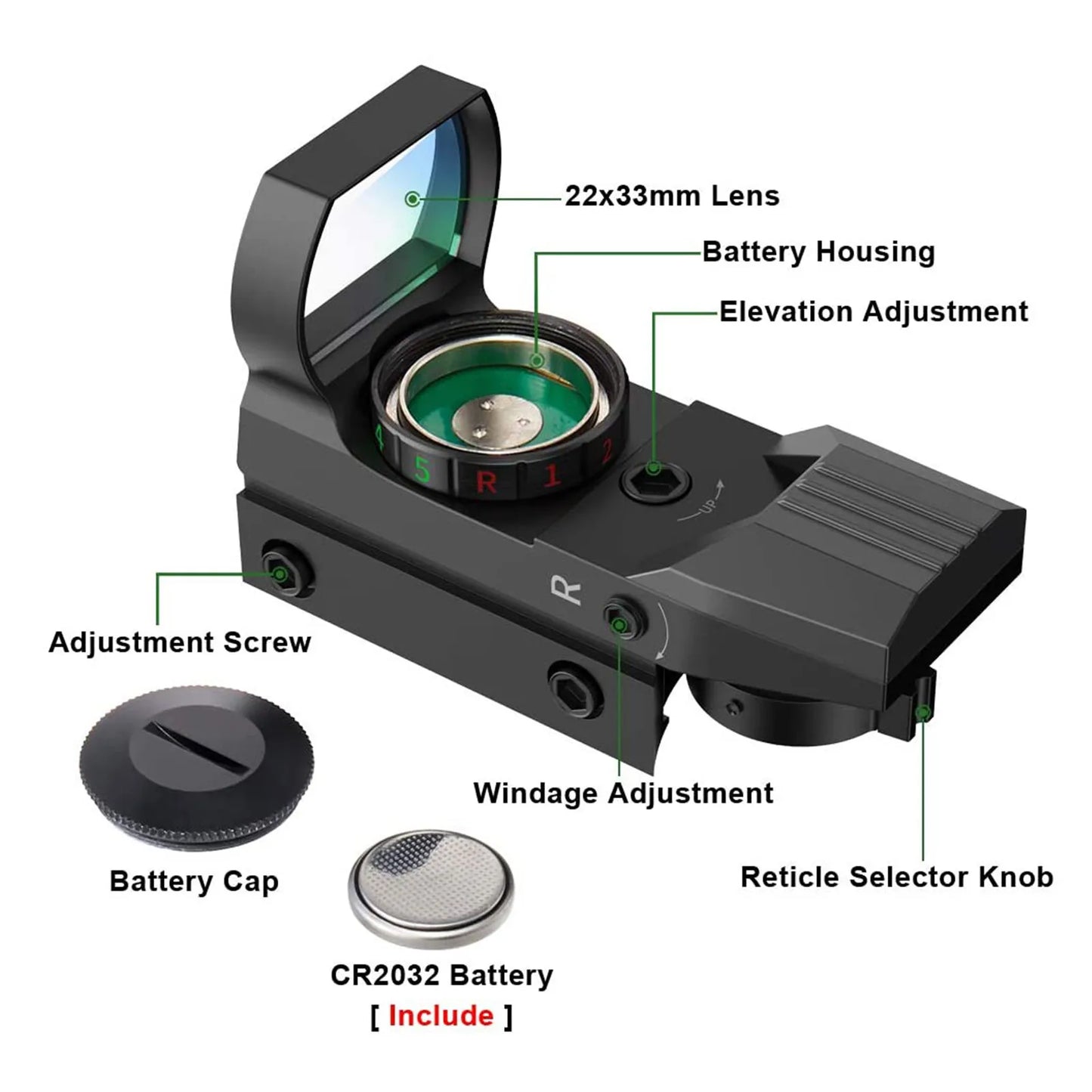 Outdoor Hunting 4 Reticle Electro Red Green Dot Sight Rifle Scope 1X22X33
