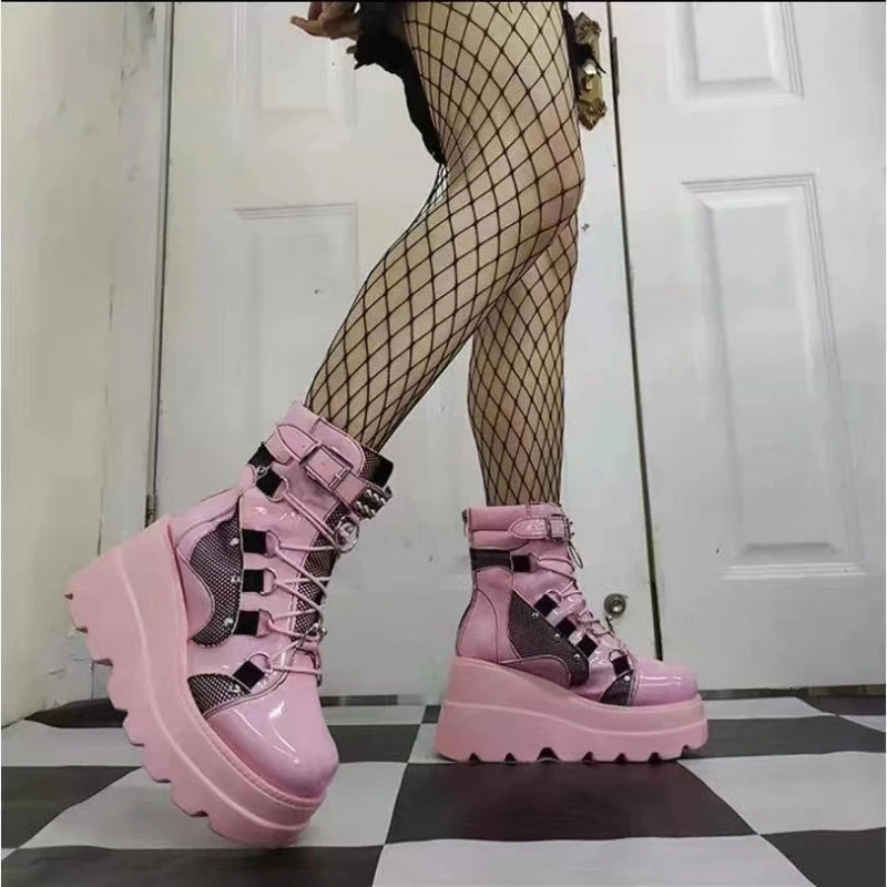 Women's Boots 2022 Autumn Women Ankle Boots Platform Wedges High Heels Short Boots New Fashion Design Zip Cosplay Shoes of Women