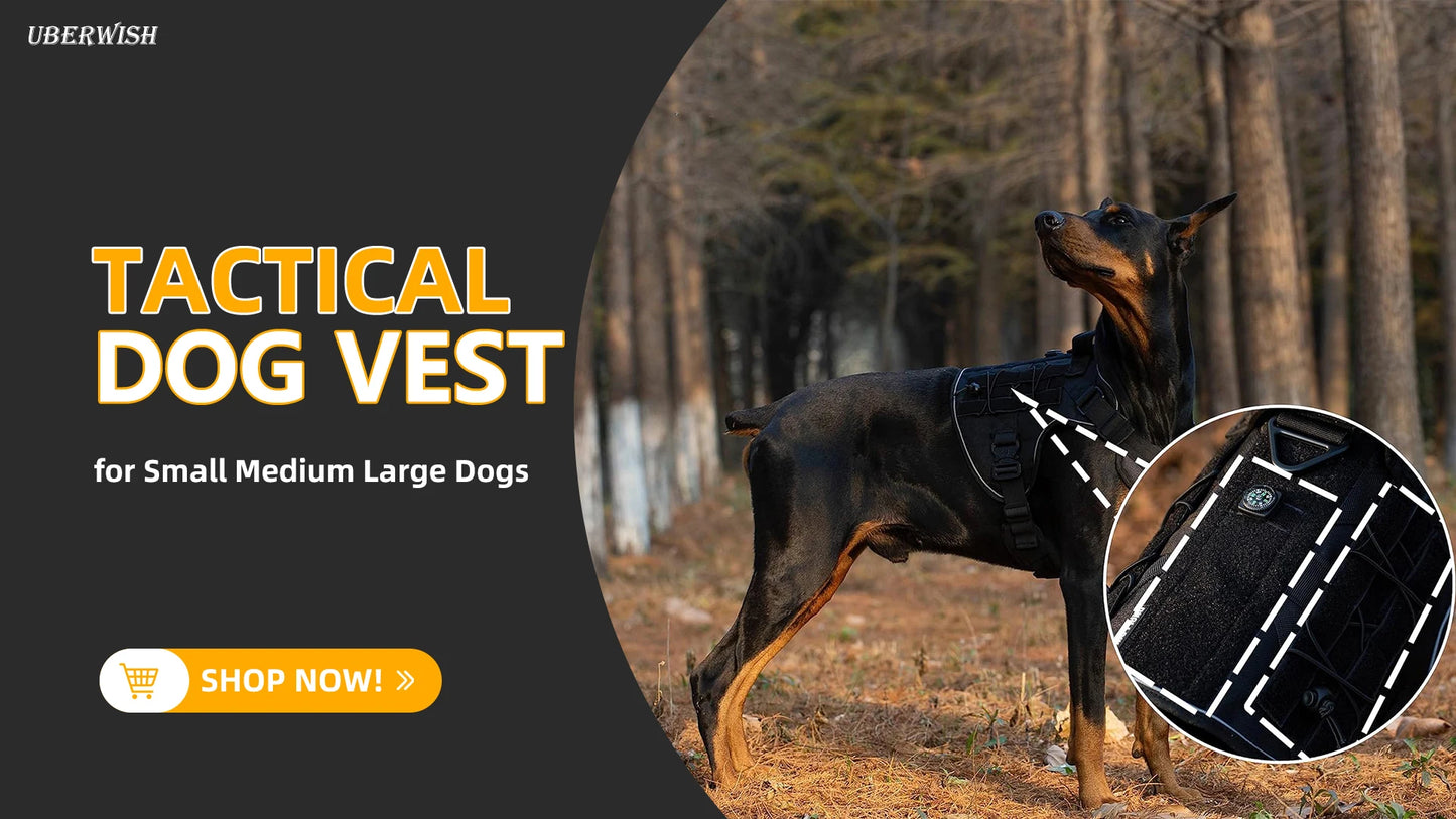Tactical Dog Harness, two Metal Buckle Heavy Duty Dog Harness with Do Not Pet nameplate Patch, Reflective Military Dog Harness