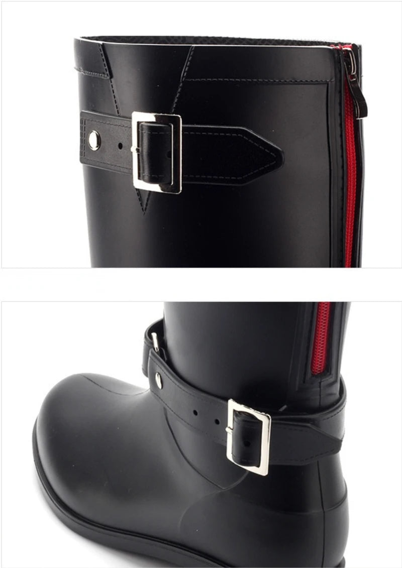 Rubber Boots for Women Waterproof Work Fashion Back Zipper Round Toe High Rain Boots Woman Water Shoes Botas De Caza Espanolas