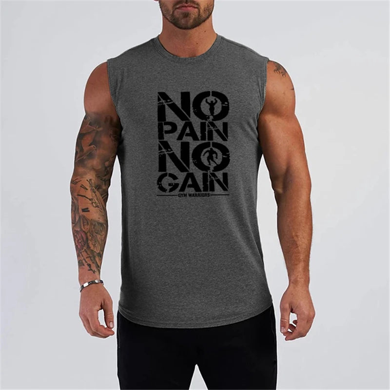 Gym Running Workout Sleeveless T-Shirts Cotton Breathable Tank Tops Men's Bodybuilding Fitness Sportwear Training Muscle Vests