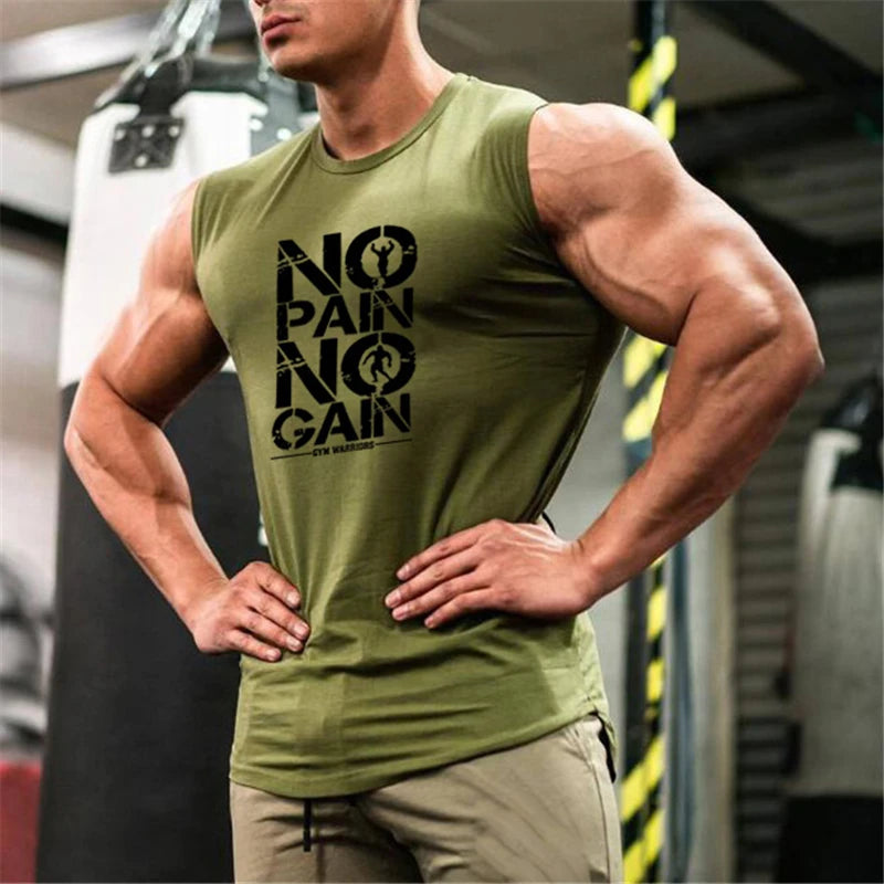 Gym Running Workout Sleeveless T-Shirts Cotton Breathable Tank Tops Men's Bodybuilding Fitness Sportwear Training Muscle Vests