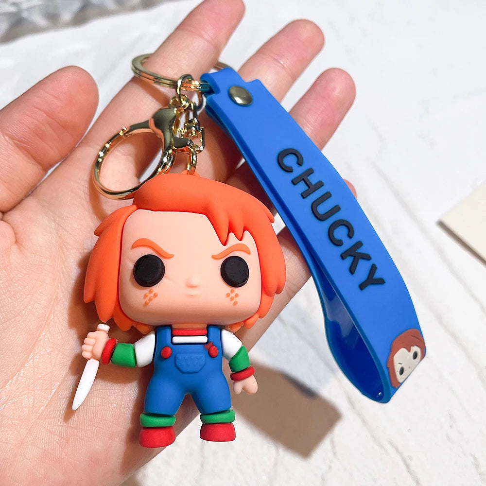 Horror Series Movie Keychain A Nightmare on Elm Street Freddie Kruger Anime Joker Doll Keyring Bag Pendent Key Chain for Friends