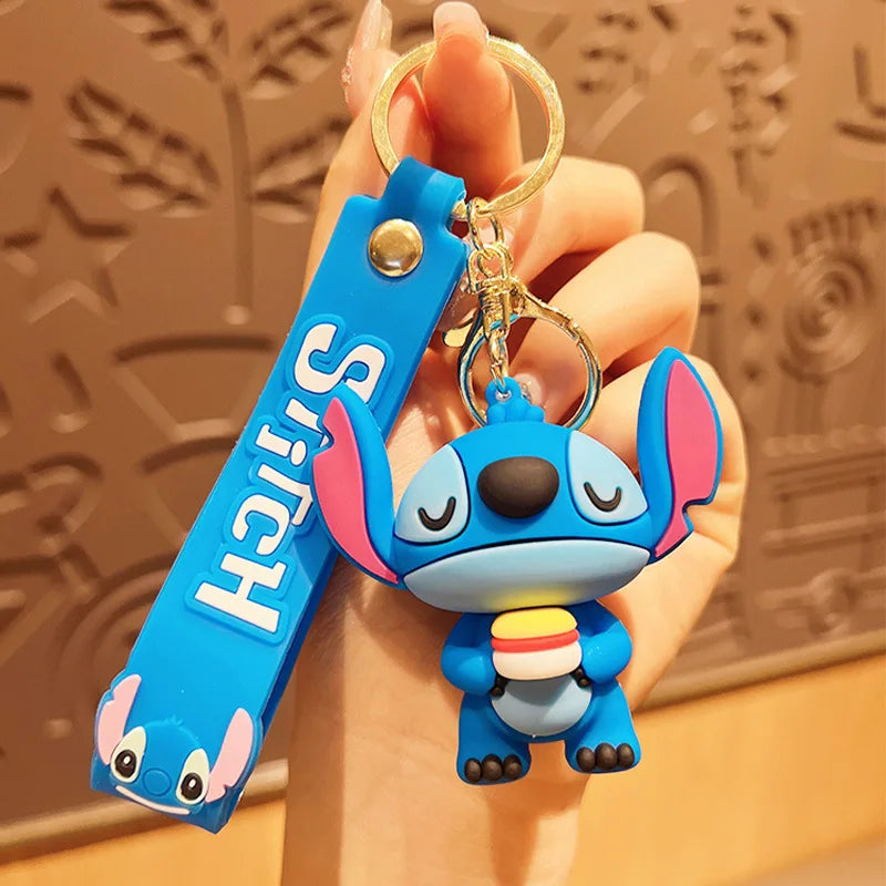 Wholesale Anime Disney Keychain New Mickey Mouse Minnie Lilo & Stitch Doll Keyring Ornament Key Chain Car Pendant Kid Toys Gifts