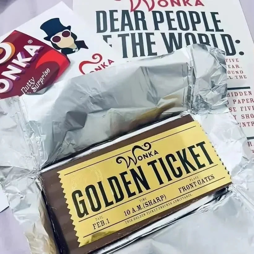 Wonka Charlie Chocolate Golden Ticket Anime Gold Voucher Brooch Pin Badges Metal Pins Bookmark Collection Valentine's Day Gift
