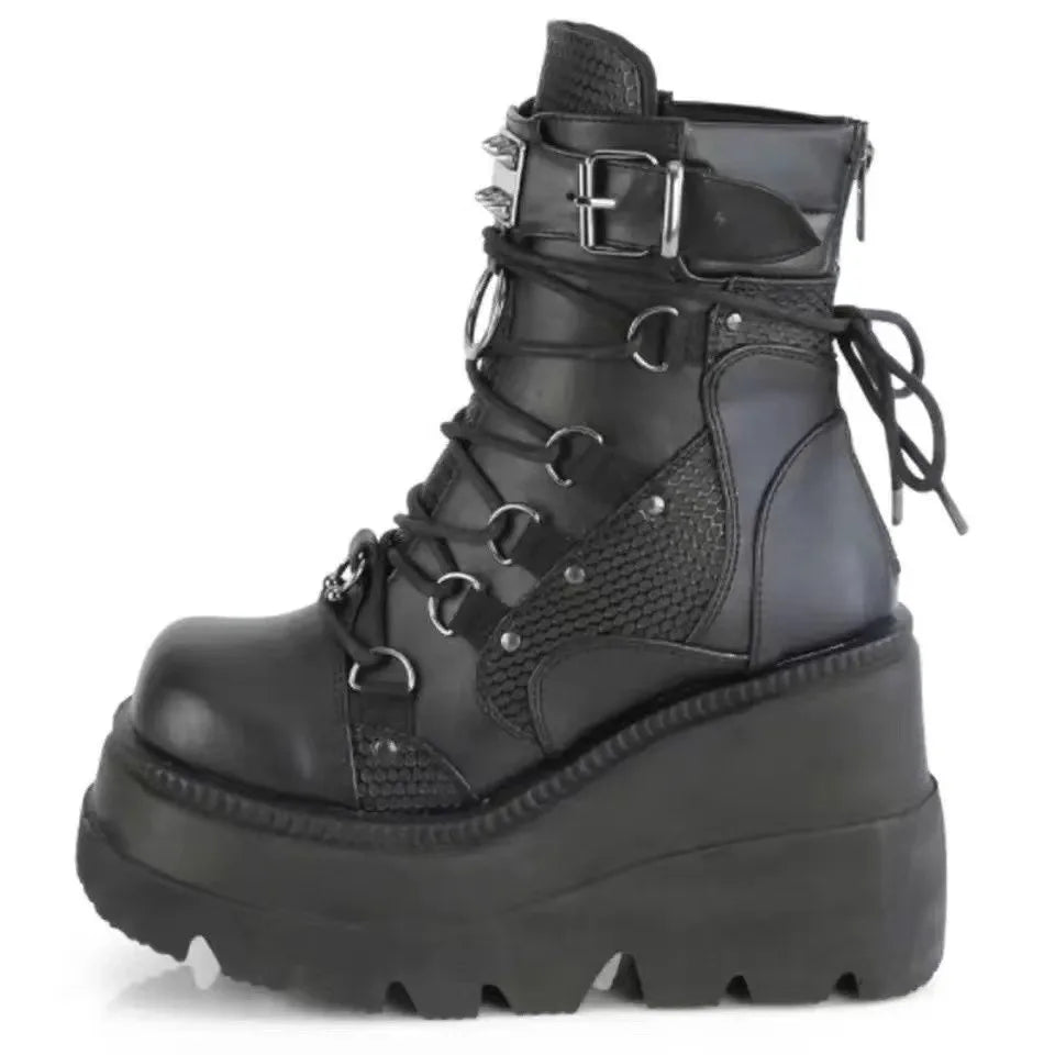 Women's Boots 2022 Autumn Women Ankle Boots Platform Wedges High Heels Short Boots New Fashion Design Zip Cosplay Shoes of Women