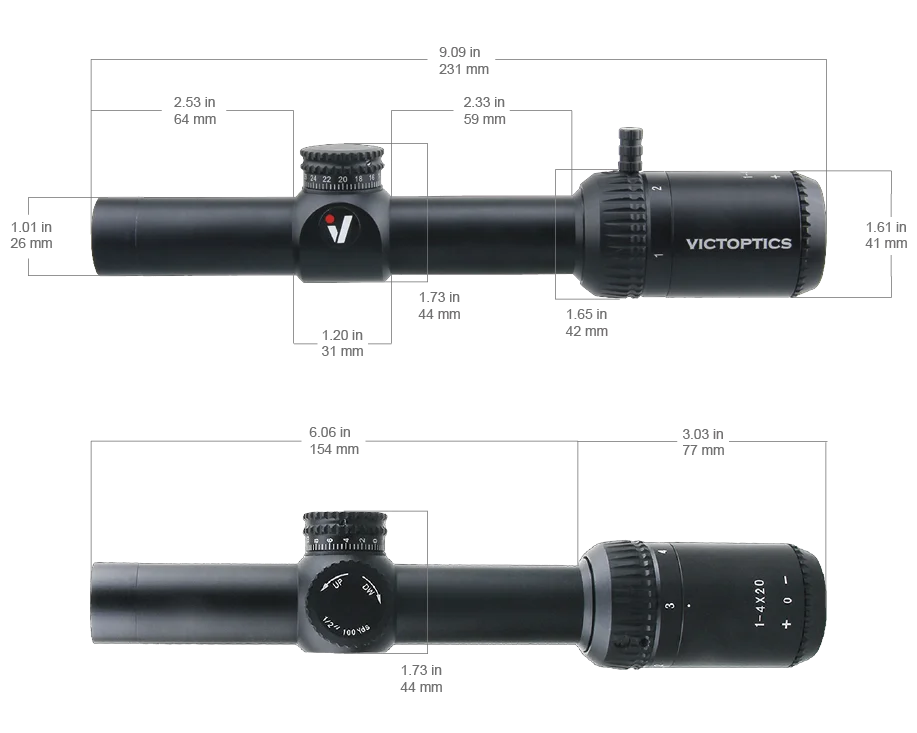 VictOptics X4 1-4x20 Hunting riflescope Telescopic Optic Sight Shooting Scope Airsoft Air Rifle Rimfire .22LR .177HMR .223 5.56