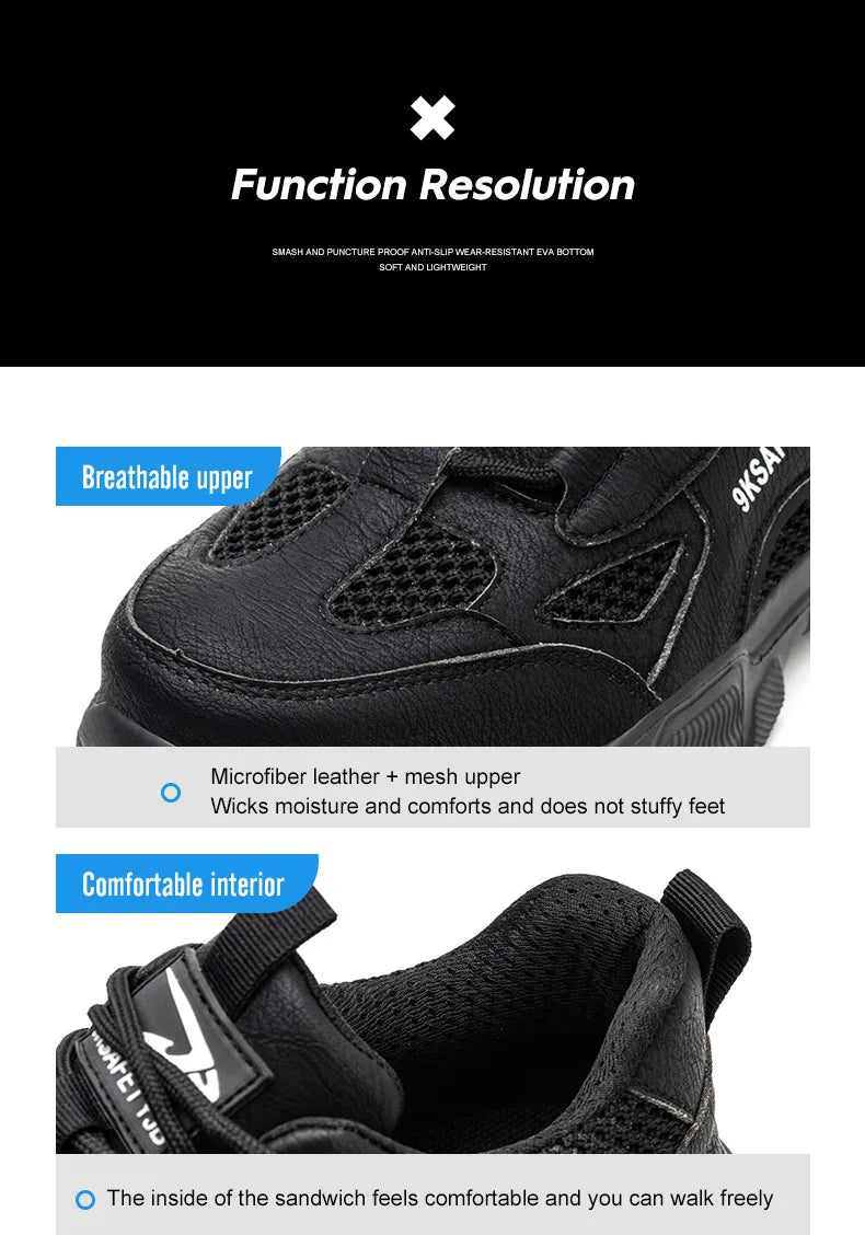 Safety Shoes Men for Work Sneaker Anti-smash Non Slip Work Shoes Steel Toe Protection Shoes Lightweight Breathable Work Boots