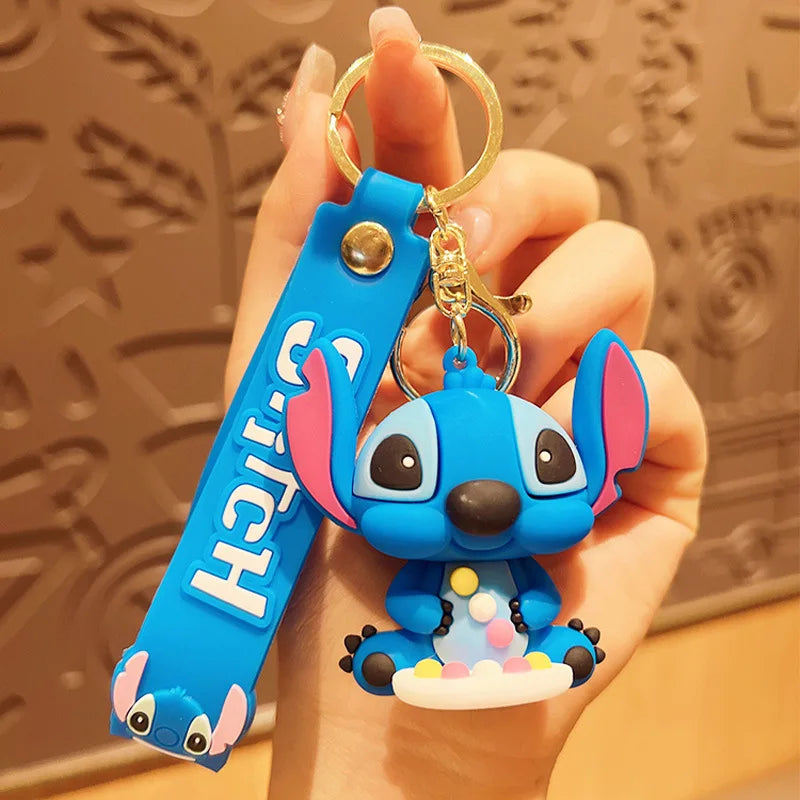 Wholesale Anime Disney Keychain New Mickey Mouse Minnie Lilo & Stitch Doll Keyring Ornament Key Chain Car Pendant Kid Toys Gifts