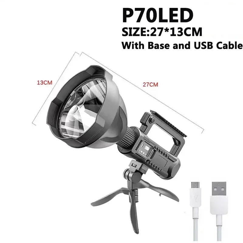 Portable Powerful LED Flashlight Mountable Bracket Handheld Searchlight USB Rechargeable Spotlight Waterproof Torch Light