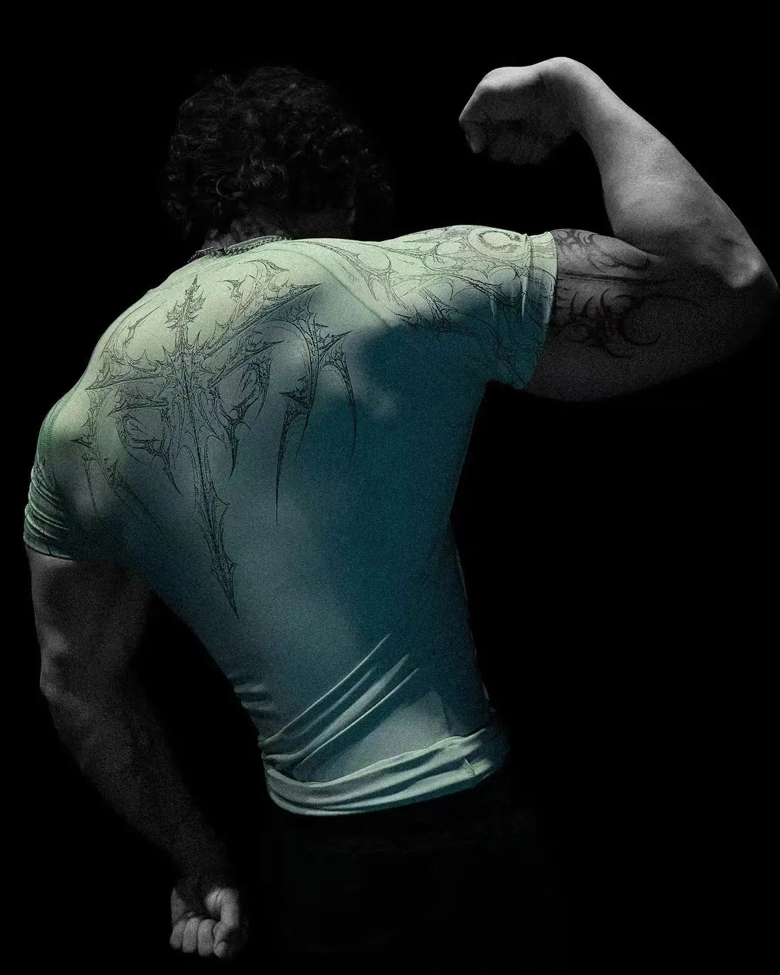 GYM T-shirt Men's Dark Gothic Print Muscle Tee High Elasticity And Quick Drying Exercise For Bodybuilding Training 2025 Summer
