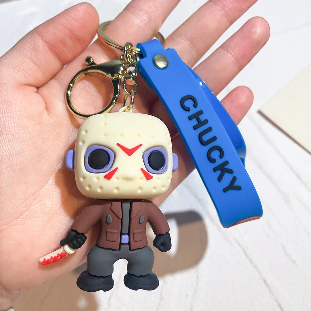 Horror Series Movie Keychain A Nightmare on Elm Street Freddie Kruger Anime Joker Doll Keyring Bag Pendent Key Chain for Friends