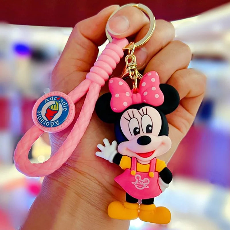 New Cartoon Anime Disney Keychain Mickey Mouse Minnie Lilo & Stitch Doll Keyring Ornament Key Chain Car Pendant Kids Toys Gift