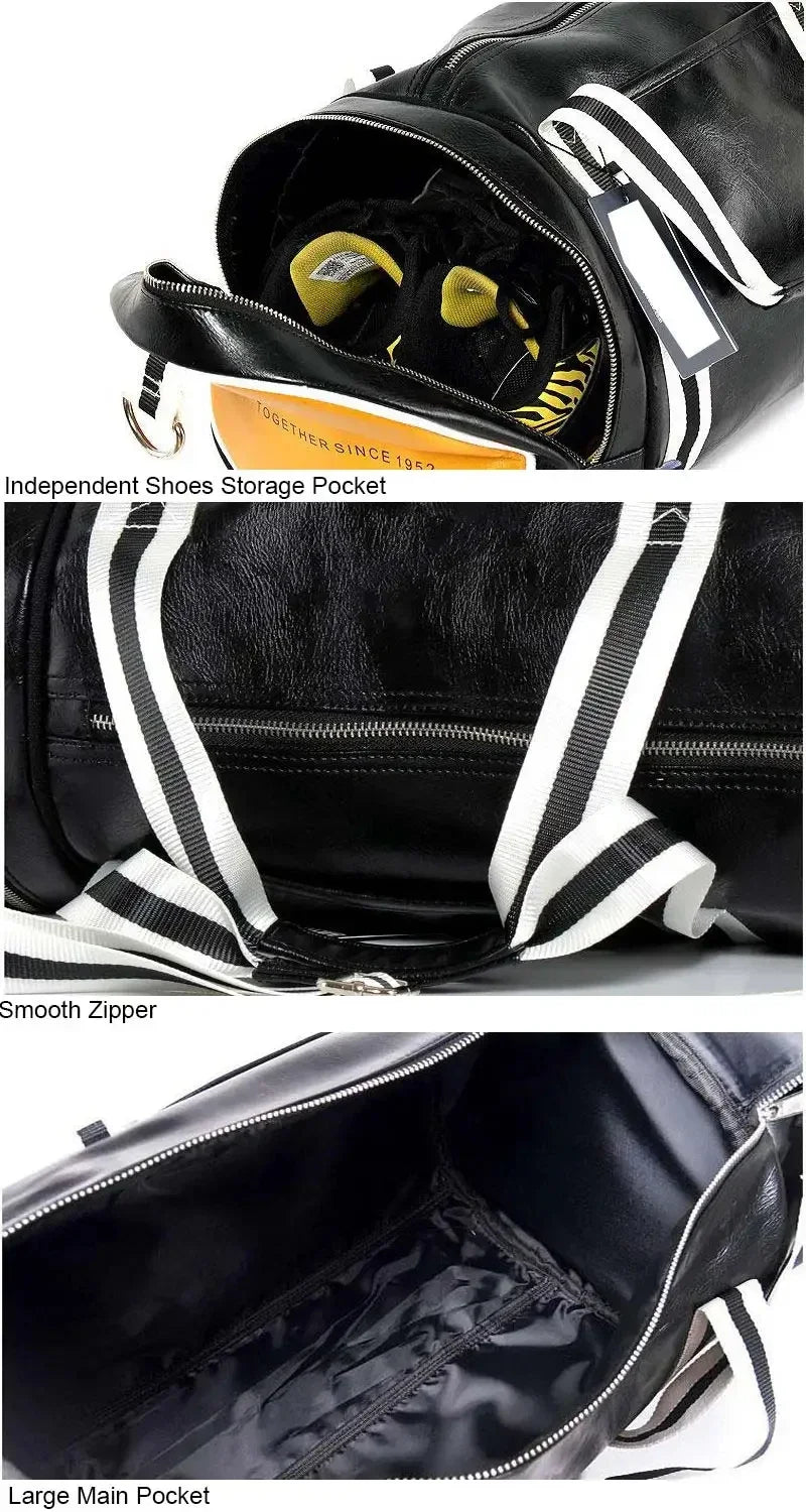 Gym Bag Men and Women Shoulder Bag Messenger Portable Training Basketball Bag Cylinder Travel Bags Sports Leather Handbag Tennis