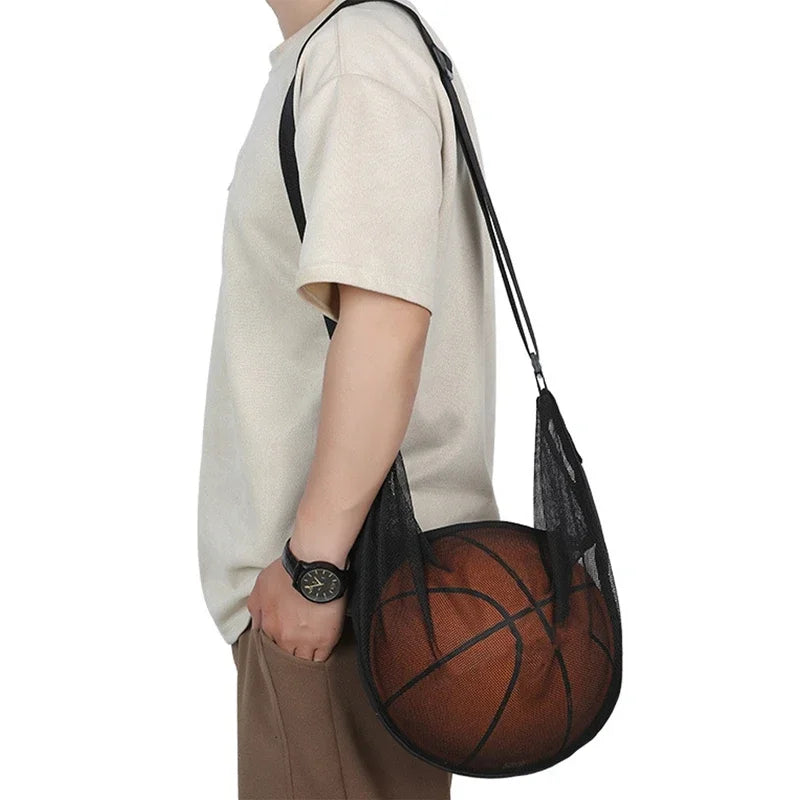 Sports Gym Ball Bag with Zipper Pocket Bag Shoulder Bag Drawstring Storage Oxford Mesh Backpack Basketball Football Pocket Pouch