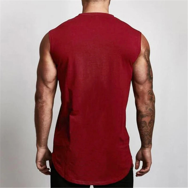 Gym Running Workout Sleeveless T-Shirts Cotton Breathable Tank Tops Men's Bodybuilding Fitness Sportwear Training Muscle Vests