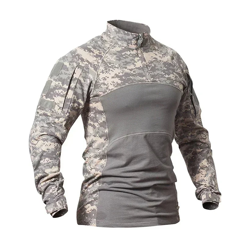 Military Tactical Shirt Men Camouflage Paintball Long Sleeve T Shirt Multicam Cotton Combat Shirts Camo Army T-Shirt