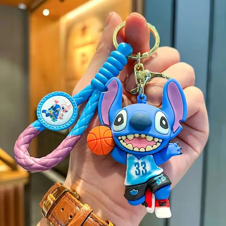 Wholesale Anime Disney Keychain New Mickey Mouse Minnie Lilo & Stitch Doll Keyring Ornament Key Chain Car Pendant Kid Toys Gifts
