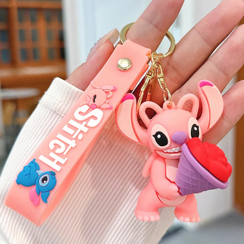 Wholesale Anime Disney Keychain New Mickey Mouse Minnie Lilo & Stitch Doll Keyring Ornament Key Chain Car Pendant Kid Toys Gifts