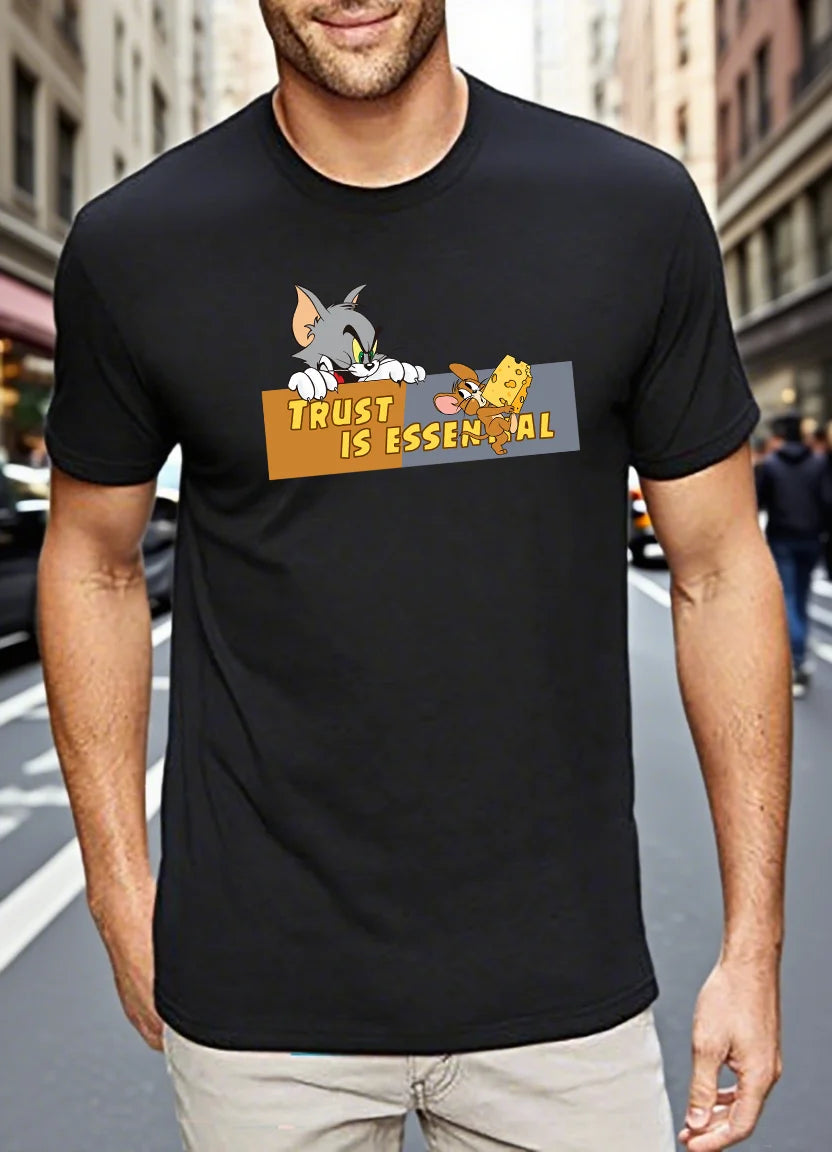 Men's T-shirts 100% Cotton Graphic T-Tom And Jerry Print Tees Y2k Funny New in Tops & Tees Personalized Gifts for Men Streetwear