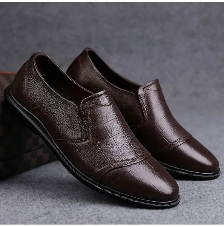 Social Shoe Male Spring Autumn Brown Men's Formal Shoes Round Toe Black Official Leather Casual Cowhide Footwear Clothing Office