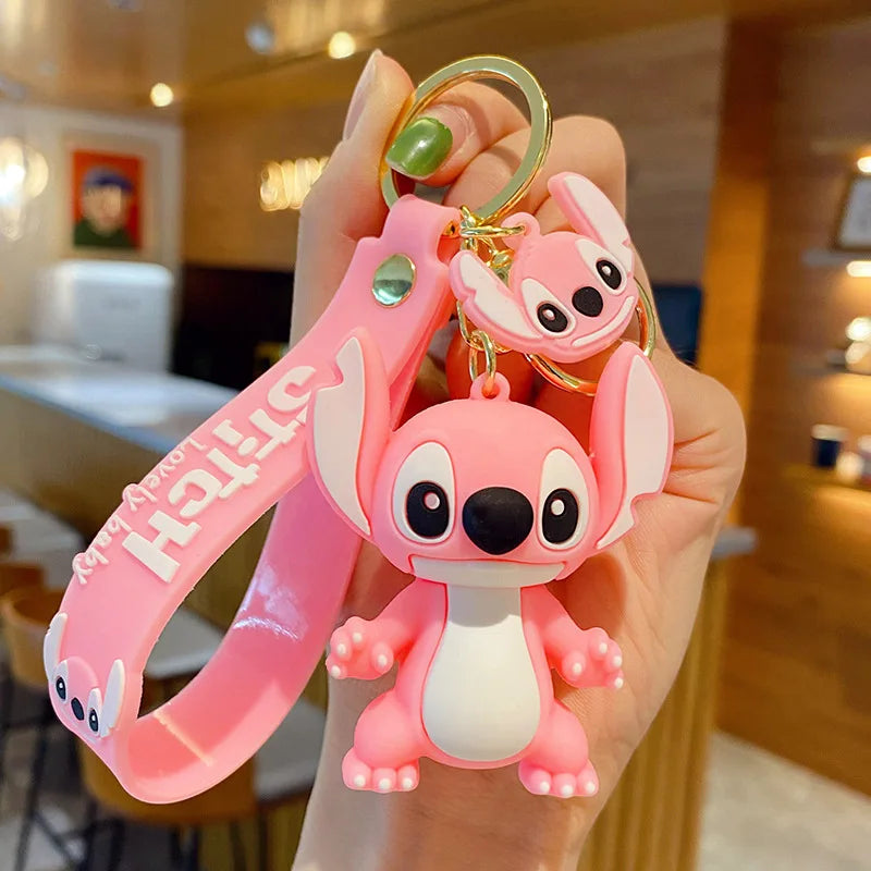 New Cartoon Anime Disney Keychain Mickey Mouse Minnie Lilo & Stitch Doll Keyring Ornament Key Chain Car Pendant Kids Toys Gift