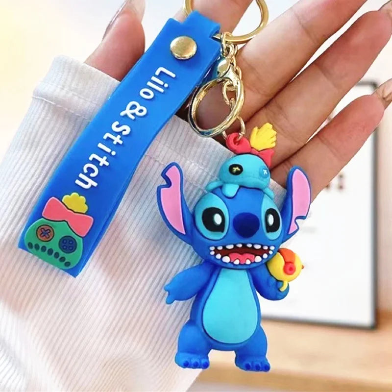 Wholesale Anime Disney Keychain New Mickey Mouse Minnie Lilo & Stitch Doll Keyring Ornament Key Chain Car Pendant Kid Toys Gifts