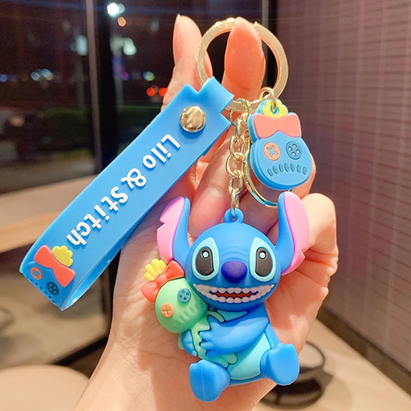 Wholesale Anime Disney Keychain New Mickey Mouse Minnie Lilo & Stitch Doll Keyring Ornament Key Chain Car Pendant Kid Toys Gifts