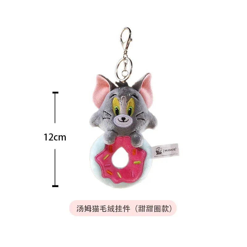 Hot 10cm Tom and Jerry Plush Keychain Mouse and Cat Cartoon Plushie Stuffed Animal Pou Doll for Kids Birthday Gift