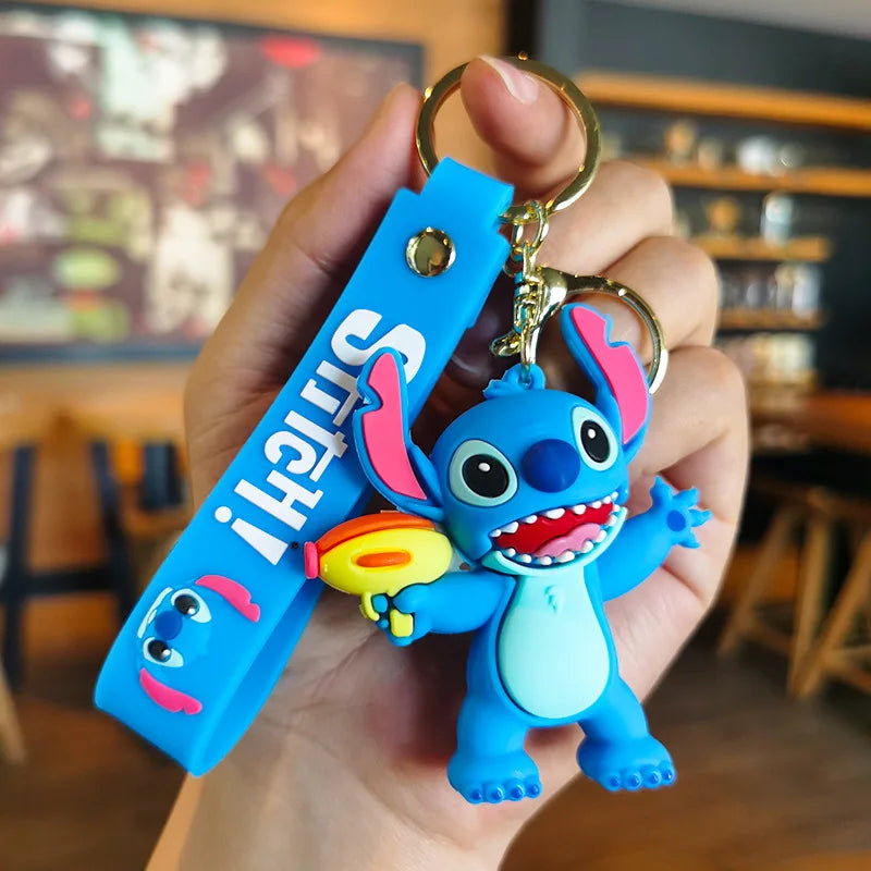 New Cartoon Anime Disney Keychain Mickey Mouse Minnie Lilo & Stitch Doll Keyring Ornament Key Chain Car Pendant Kids Toys Gift