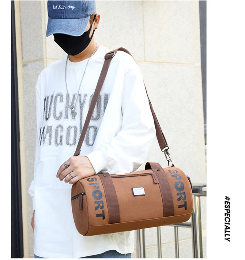 Gym Bag for Man Canvas Sports Fitness Tote Travel Luggage Handbag Outdoor Shoulder Duffle Training Tactical Bag Male Rucksack