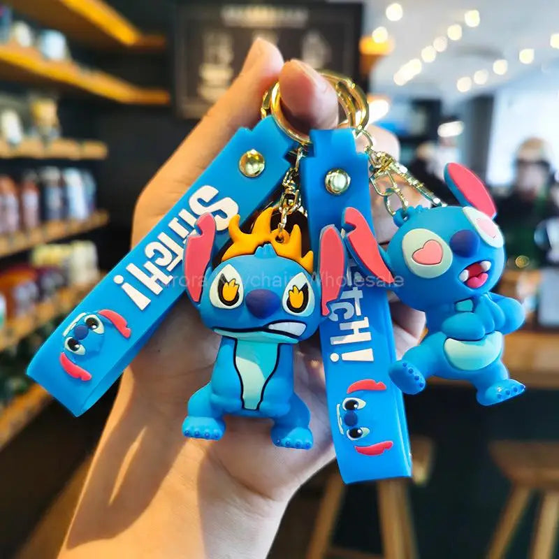 Wholesale Anime Disney Keychain New Mickey Mouse Minnie Lilo & Stitch Doll Keyring Ornament Key Chain Car Pendant Kid Toys Gifts