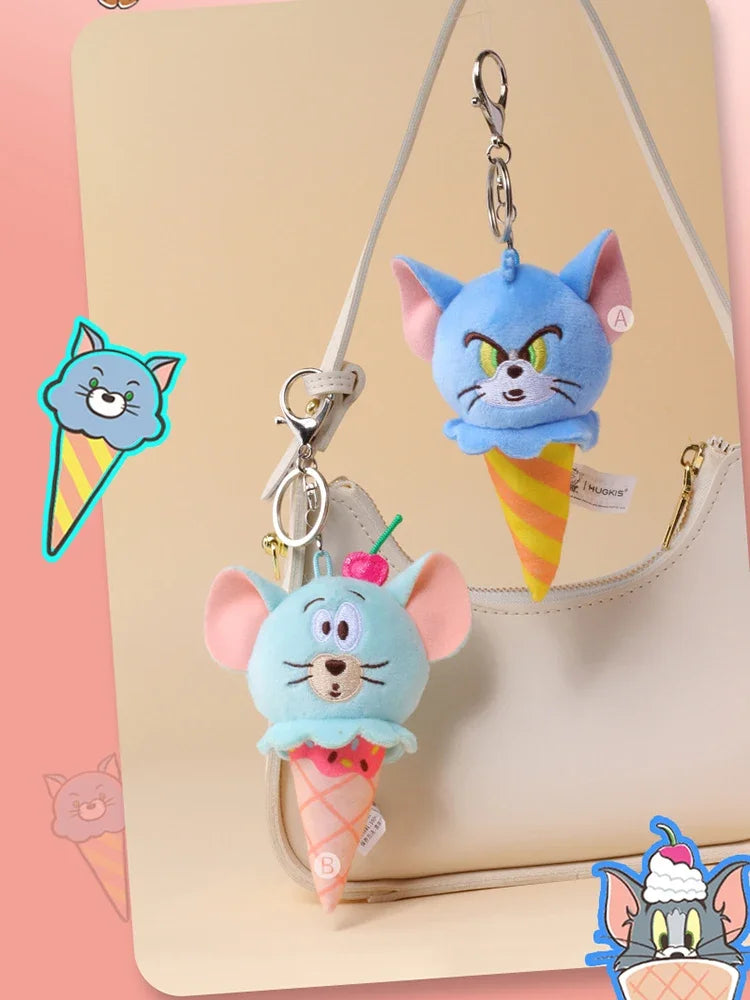 Hot 10cm Tom and Jerry Plush Keychain Mouse and Cat Cartoon Plushie Stuffed Animal Pou Doll for Kids Birthday Gift