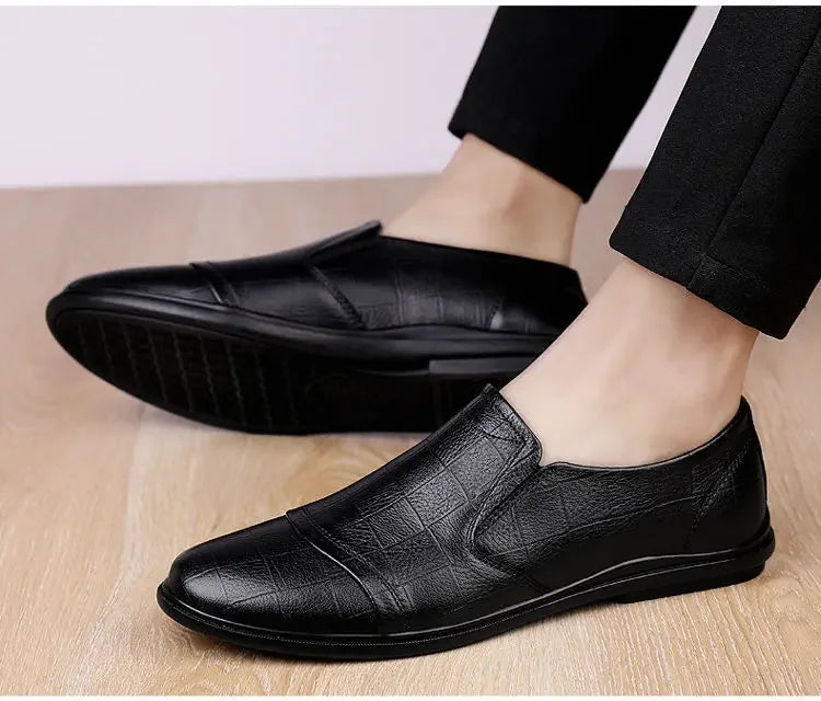 Social Shoe Male Spring Autumn Brown Men's Formal Shoes Round Toe Black Official Leather Casual Cowhide Footwear Clothing Office