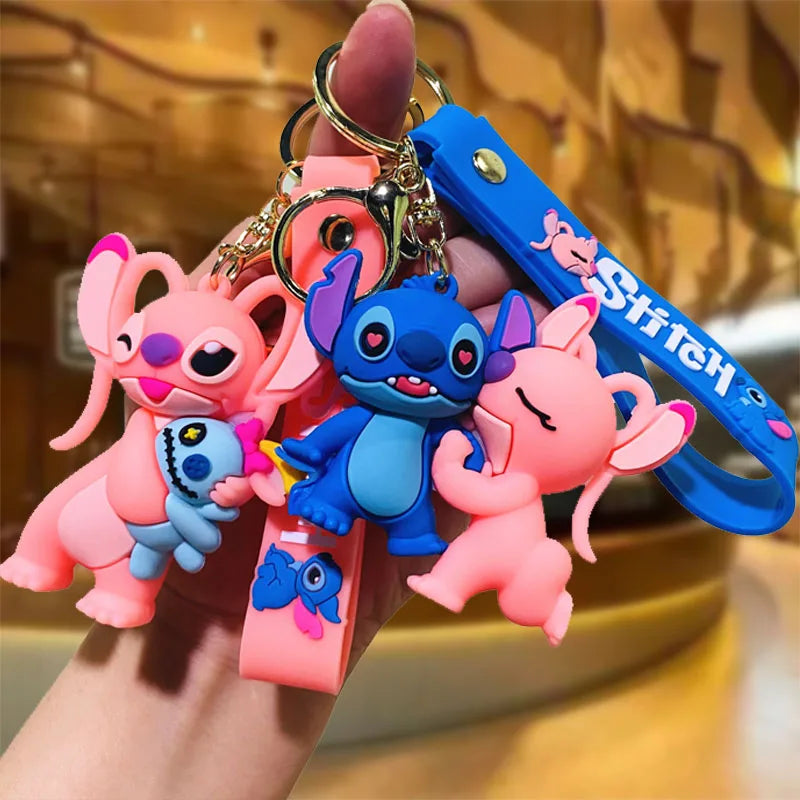 Wholesale Anime Disney Keychain New Mickey Mouse Minnie Lilo & Stitch Doll Keyring Ornament Key Chain Car Pendant Kid Toys Gifts