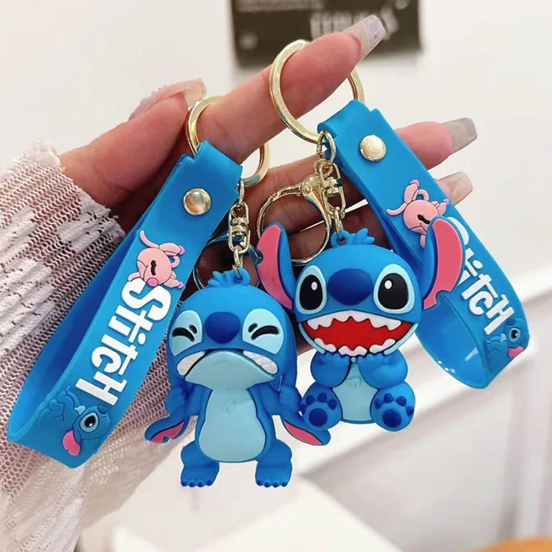 Wholesale Anime Disney Keychain New Mickey Mouse Minnie Lilo & Stitch Doll Keyring Ornament Key Chain Car Pendant Kid Toys Gifts