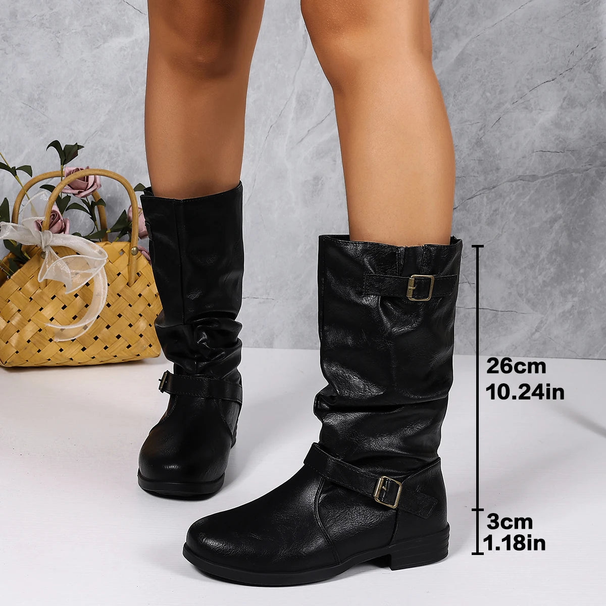 Woman -Boots- Knee High -Platform Chunky Heels Trend Punk Gothic New Rock Leather Fashion Women's Shoes Motorcycle Footwear Q221