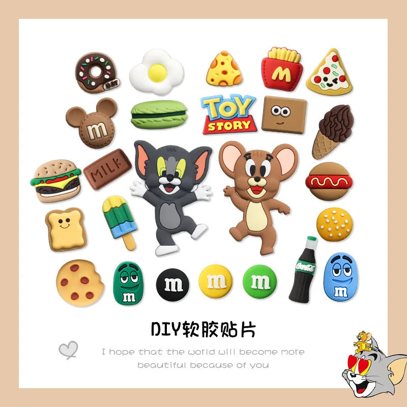 MINISO Dynamic Tom and Jerry set Food Theme for Cute Cartoon Shoe Charms Decoration Accessories for Classic Clog X-mas Gifts